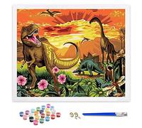 ifymei Paint by Numbers for Adults, Children, Beginners, DIY Gift Arts Kits with Brushes and Acrylic Pigment, 16x20 Inch Dinosaurs [Without Frame]