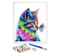 ifymei Paint by Numbers for Adults, Children, Beginners, DIY Gift Arts Kits with Brushes and Acrylic Pigment, 16x20 Inch Colorful Cats and Butterflies [Without Frame]