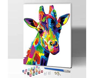 ifymei Paint by Numbers for Adults, Children, Beginners, DIY Gift Canvas Painting Kits with Frame, 12x16 Inch Colorful Giraffe