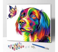 ifymei Paint by Numbers kit for Adults and Kids, DIY Gift Canvas Painting Kits with Frame, 12x16 Inch Colorful Dog