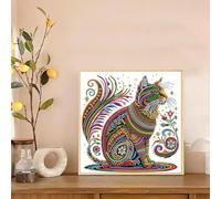 ifymei Special Shape Diamond Painting Kit for Adults Beginners Kids - 5D DIY Crystal Rhinestone Gem Art, Home Wall Decor and Creative Birthday and Christmas Gifts - 25 x 25 cm Cat - Framed