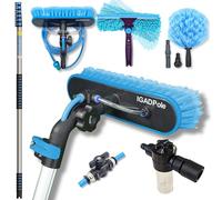IGAD Pole 28ft Washing Kit: Water-fed Brush, Cobweb Duster and 10”(25cm) Squeegee and Soap Dispenser, with 6-stage Telescoping Pole 5.5-27ft Pole (8.6m) and & 1ft Curved Extension