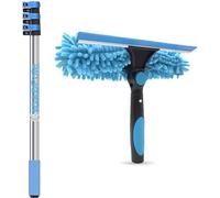 IGAD Pole 5ft Window Squeegee with Extension Pole, Window Cleaner Kit with 1-Stage Telescoping Pole, 5ft Pole (1.3m) & Microfiber Cloths, 2 Blades Replacements & ACME Adapter