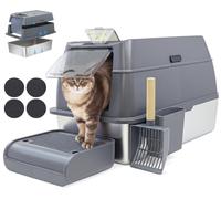 IGAD Stainless Steel Cat Litter Tray with High Sided Lid, Non Stick, Easy Clean Extra Large Litter Box, XXL Enclosed Metal Litter, Odour Protection Box with High Sides, Removable Lid & Scoop