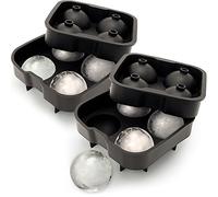 igadgitz home U6675-KIT Silicone Ice Ball Mould Food Grade 4x4.5cm Sphere Ice Rounds Ball Maker for Cocktail, Whiskey, Liquor & Other Drink - Black - Pack of 2