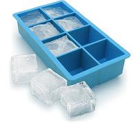 iGadgitz Home U6787 Silicone Ice Cube Tray 8 Extra Large Square Food Grade Jumbo Ice Cube Moulds - Pack of 1 Blue