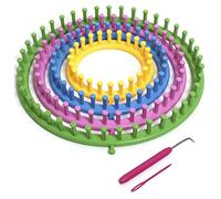 igadgitz home U6988 - Circular Knitting Loom, Wool Weaving Kit (4 Sizes - 14 cm | 19 cm | 24 cm | 29 cm) with Knitting Needle and Hook, Multicoloured