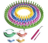 iGadgitz Home U7001-KIT - Circular Knitting Loom, Sizes 14cm|19cm|24cm|29cm with Knitting Yarn Needle & Crochet Hook + Set of 4 Pom Pom Makers, Sizes 3.8cm|4.8cm|6.8cm|8.8cm - Multi-Coloured