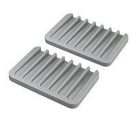 igadgitz home U7229 Silicone Soap Dish with Drain, Holder Tray with Drainage - 2 pack - Grey