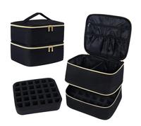 igadgitz home U7268 Double Layer Nail Polish Organiser, Nail Lamp Bag, Nail Varnish Storage, Manicure Tool Bag (Holds 30 x 15ml/0.5 fl. oz Bottles) with Carry Handle - Black