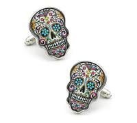iGame Day Of The Dead Cuff Links Muti-color Brass Material Sugar Skull Design Cufflinks with Gift Box, Brass, chromium