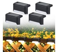 IGEAIIE Solar Deck Lights, 4 Pcs Waterproof LED Step Lights, Solar Powered Fence Light for Outdoor Pathway, Yard, Patio, Stairs, Deck, and Fence (Warm White)