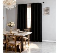 IGEMAEVE Black Blackout Curtains 84 Inch Length 2 Panels Set, Black Out Curtains for Bedroom 84 Inch Long, Rod Pocket Energy Saving Room Darkening Curtain for Living Room Window(W52 x L84 Inch)
