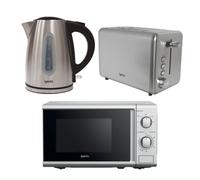 Igenix 1.7L 2200W Fast Boil Kettle, 750W 2-Slice Toaster & 20L 700W Microwave Oven with 5 Power Levels and Timer, Stainless Steel