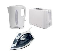 Igenix 3-Piece Kitchen and Home Essentials Set - 1.7L 2200W Kettle, 750W 2-Slice Toaster & 1600W Steam Iron - Fast Boil, Multi-Function Toasting & Powerful Steam Performance - White