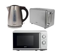 Igenix 3-Piece Kitchen Appliance Set - 1.7L 2200W Fast Boil Kettle, 750W 2-Slice Toaster & 20L 700W Microwave Oven with 5 Power Levels & Timer - Stainless Steel