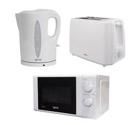 Igenix 3-Piece Kitchen Appliance Set - 1.7L 2200W Fast Boil Kettle, 750W 2-Slice Toaster & 20L 700W Microwave Oven with 5 Power Levels & Timer - White