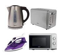 Igenix 4-Piece Kitchen & Home Appliance Set - 1.7L 2200W Fast Boil Kettle, 750W 2-Slice Toaster, 20L 800W Microwave Oven & 1600W Steam Iron - Stainless Steel