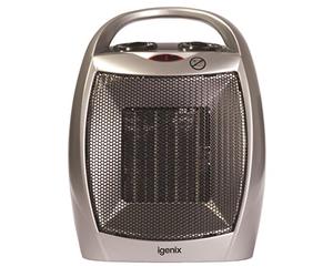 Igenix IG9030 Plug In Ceramic Electric Low Energy Fan Heater with 2 Heat Settings and Cool Fan Setting, Tip Over Safety Protection, Ideal for Desks, Small Rooms, Caravans and Garages, Silver