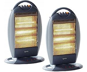 Igenix IG9514/2PACK Portable Upright 3 Bar Halogen Electric Heater with Wide Oscillation Function, 3 Heat Settings and Safety Tip Over Switch, Ideal for Caravans and Garages, 1200 W, Grey, Pack of 2