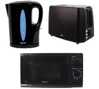 IGENIX IGPK34 2-slice Toaster, Jug Kettle & Solo Microwave Bundle - Black, Black