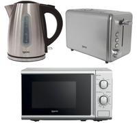 IGENIX IGPK38 2-slice Toaster, Jug Kettle & Solo Microwave Bundle - Silver, Silver/Grey
