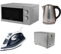 Igenix IGPK49 Solo Microwave, Jug Kettle, 2-Slice Toaster & Iron Bundle - Silver, Silver/Grey