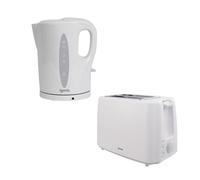 Igenix Kettle and Toaster Set, 1.7L 2200W Electric Kettle with Water Level Window & Boil-Dry Protection + 750W 2-Slice Toaster with Variable Browning Control & Crumb Tray - White