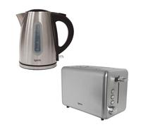 Igenix Kettle and Toaster Set, 1.7L 2200W Electric Kettle with Water Level Window & Boil-Dry Protection + 750W 2-Slice Toaster with Variable Browning Control & Crumb Tray - Stainless Steel