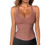 iGENJUN Workout Tops for Women Racerback Basic Tank Summer 2024 Camisole V Neck Slim Fit Ribbed Sleeveless, Brick Red, S
