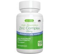 Igennus Chelated Zinc Picolinate & Bisglycinate Complex 25mg with Copper, 6 Month Supply 180 Tablets, High Absorption & Clean Label, Supplement for Men & Women, Immune Support, Skin, Cellular Health