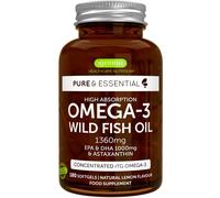Igennus Omega-3 Wild Fish Oil & Astaxanthin, Highest Grade Triglyceride rTG, IFOS Certified Ultra Pure, Omega-3 EPA & DHA Fatty Acids 1000mg, Lemon F