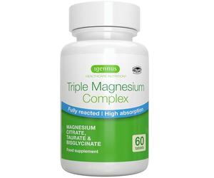 Igennus Superior Triple Magnesium Complex, 30 Servings, 2000mg Glycinate, Citrate & Taurate, Clean Label & Chelated, 262mg Elemental, No Magnesium Oxide, Vegan, 60 Tablets for Women & Men