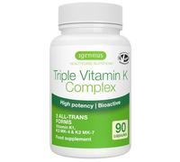 Igennus Triple Vitamin K Complex 2700 mcg, Vitamin K1 & K2 (MK-4 & MK-7), 90 Capsules, 1-a-Day, High Strength and Bioactive Natural Forms, Bone & Cardiovascular, Clean Label, Vegan