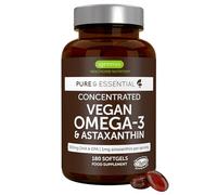 Igennus Vegan DHA & EPA Omega 3 90 Servings,1344mg Algae Oil & Astaxanthin Antioxidant, Lab Tested Pure & Sustainable, 400mg DHA & 200mg EPA, Easy-to-Swallow, 180 Small Softgels