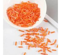 IGGLL Tube Spacer Beads,Glass Bugle Tube Beads,200Pcs/10g/Bag Transparent Glass Tube Beads 2 * 6mm Silver Core Glass Seed Bugle Beads Embroidery Jewelry DIY Garment Accessories(AB Orange)