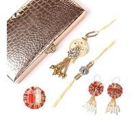 IGH 2 Rakhi for Brother & Bhabhi Couple Lumba for Bhai, Sister in Law, Bro Rakhi Threads on Rakshabandhan Designer Rakhee Bracelet, Pack of 2, no gemstone