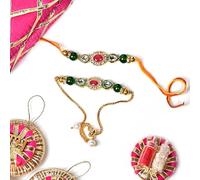 IGH 2 Rakhi for Brother & Bhabhi Couple Lumba for Bhai, Sister in Law, Bro Rakhi Threads on Rakshabandhan Designer Rakhee Bracelet, Pack of 2, no gemstone