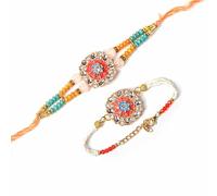IGH 2 Rakhi for Brother & Bhabhi Couple Lumba for Bhai, Sister in Law, Bro Rakhi Threads on Rakshabandhan Designer Rakhee Bracelet, Pack of 2, no gemstone