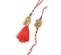 IGH 2 Rakhi for Brother & Bhabhi Couple Lumba for Bhai, Sister in Law, Bro Rakhi Threads on Rakshabandhan Designer Rakhee Bracelet, Pack of 2, no gemstone