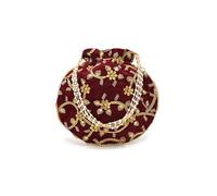 IGH Handmade Women's Velvet Embroidered Potli Purse | Indian Drawstring Bag Green Ethnic Handbag for Weddings & Parties 1 Pcs, Maroon, Maroon Pack of 1 Pcs