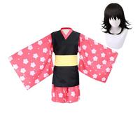 IGHSNZUH Anime Makomo Cosplay Costume Women Pink Kimono Uniform Outfit Full Set for Halloween Party Masquerade Dress Up(Makomo Costume+Wig,150)