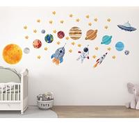 igibee Wall Sticker Solar System, Astronaut in the Solar System, Wall Sticker, Planets, Sun and Rocket for Boys' Room, Wall Decal for Children's Room, Cosmos Wall Tattoo
