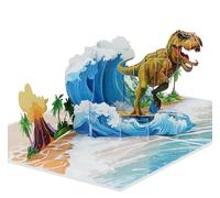 iGifts And Cards 3D Surfing Dinosaur Pop Up Card Dino Mite Volcano Adventure Birthday Congratulations Friendship Day Gift for Brother Son Unisex Adults 6 x 8 with Notecard