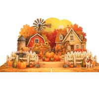 iGifts And Cards 3D Thanksgiving Farm Pop-Up Card- Big Red Barn, 5"x7" | Horse Wagon, Windmill, Pumpkin, Scarecrow, Friendsgiving, Hostess Gift, Country Decor, Autumn Birthday, With Notecard