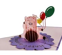 iGifts And Cards Birthday Pig 3D Pop-Up Card - Happy Celebration 6"x6"