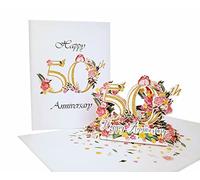 iGifts And Cards Happy 50th Milestone Anniversary 3D Pop Up Greeting Card - Marriage, Soulmates, Celebration, Being Together, Golden, Congratulations, Romantic, Lovebirds, Love and Happiness