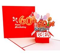 iGifts And Cards Happy 60th Red Birthday Party Box 3D Pop Up Greeting Card - Sixty, Awesome, Balloons, Presents, Unique, Celebration, Feliz Cumpleaños, Fun