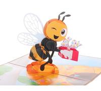 iGifts And Cards Happy Bee Day 3D Pop Up Greeting Card - Honey Bee With Present, Gift For Bee Lovers, Thinking of You, Mother's Day Card, Beehive Present For Wife, Valentine's Day, Fun Birthday Gift