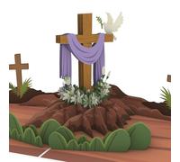 iGifts And Cards Happy Easter Resurrection 3D Pop Up Greeting Card - 6"x8" He Is Risen Religious Celebration, Spring Christian Decor, Spiritual Gift, With Note Card N Envelope, Inspirational Cross
